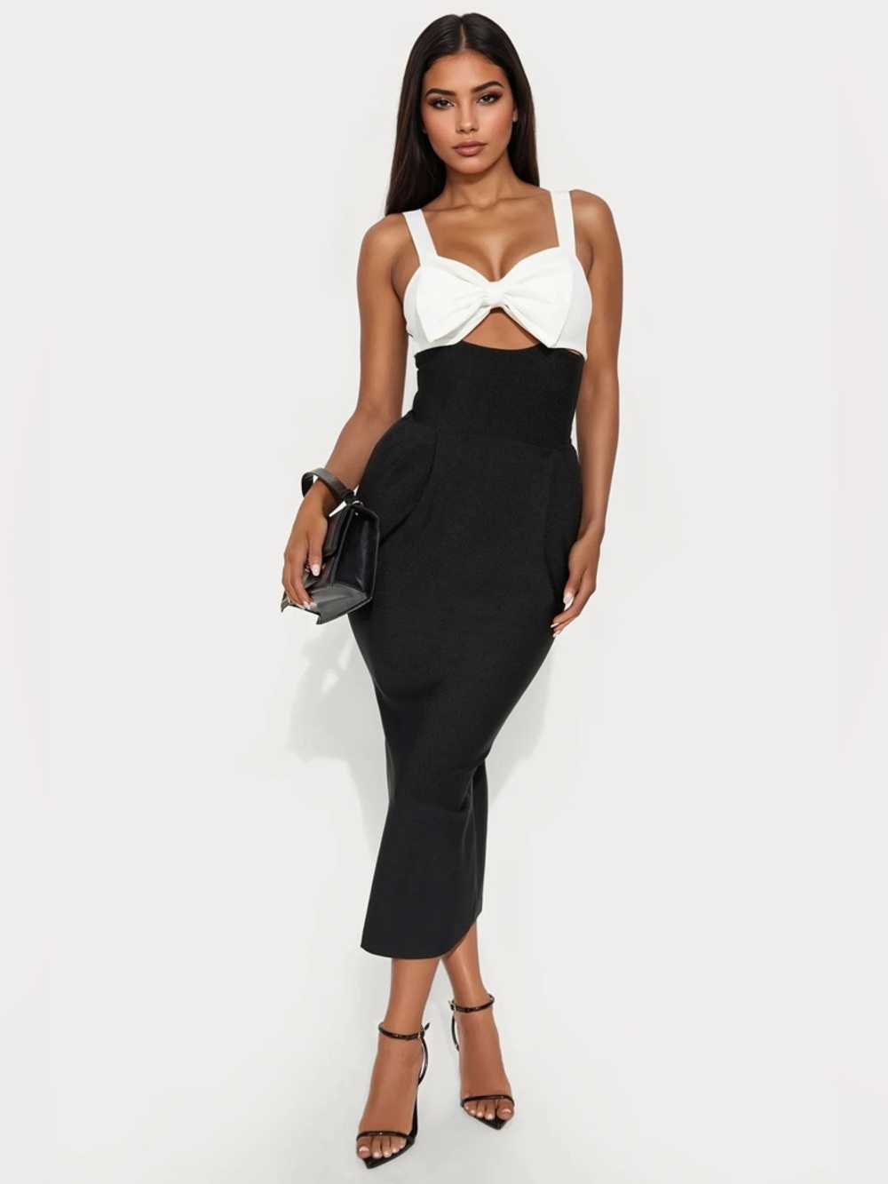 Fashion Nova Two-Tone Black & White Midi Dress